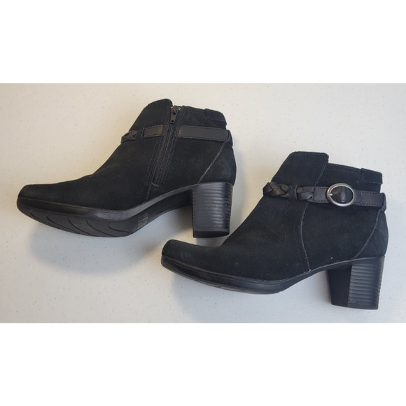 Clarks Black Ankle Boots with Buckle Detail - Picture 3 of 9